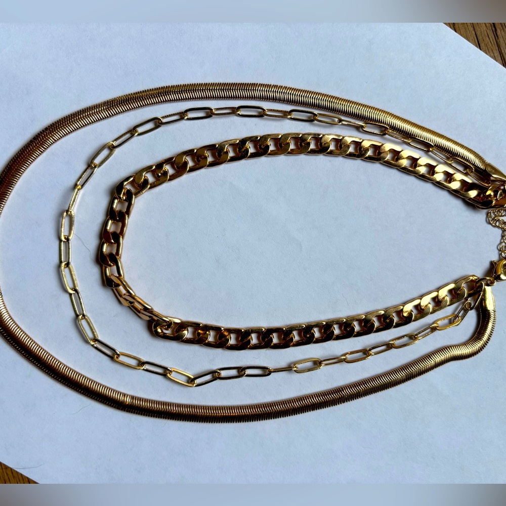 Elegant Gold Colored Layered Necklace Set
